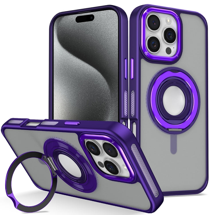 For iPhone 15 Pro Max Skin Feel Matte 360 Degree Rotating Silicone Ring Holder Phone Case