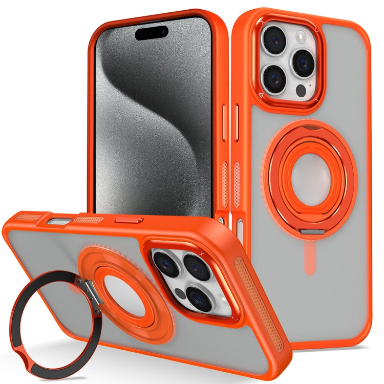 For iPhone 15 Pro Skin Feel Matte 360 Degree Rotating Silicone Ring Holder Phone Case