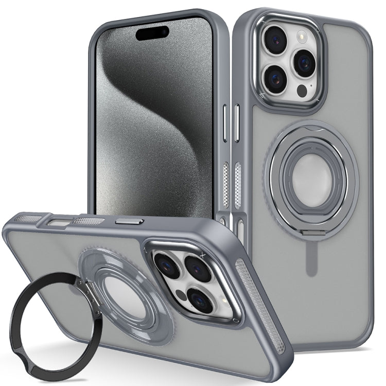 For iPhone 15 Pro Skin Feel Matte 360 Degree Rotating Silicone Ring Holder Phone Case
