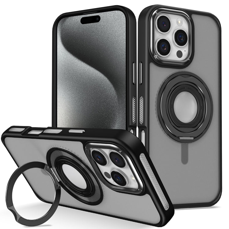 For iPhone 15 Pro Skin Feel Matte 360 Degree Rotating Silicone Ring Holder Phone Case
