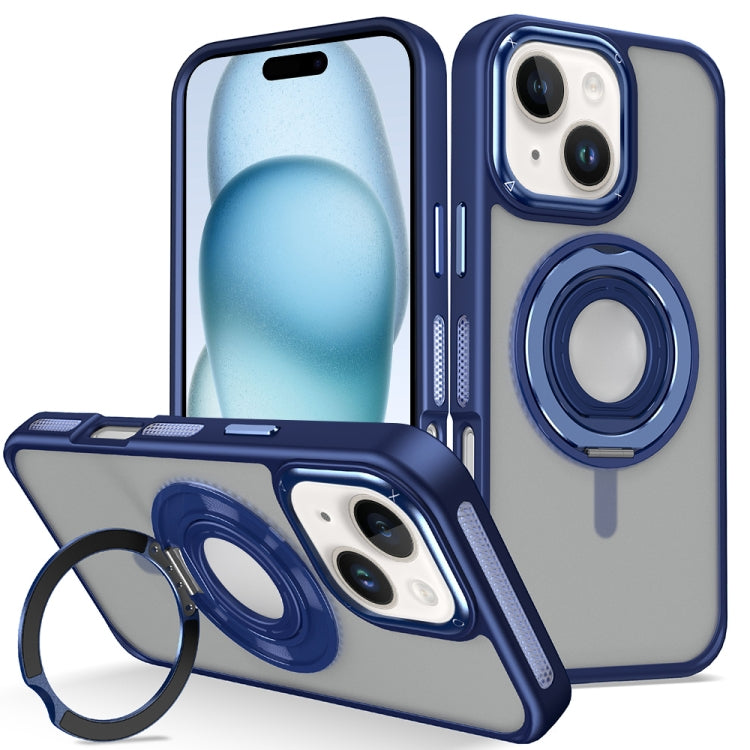 For iPhone 15 Plus Skin Feel Matte 360 Degree Rotating Silicone Ring Holder Phone Case
