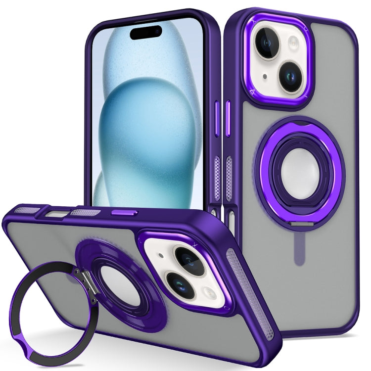 For iPhone 15 Skin Feel Matte 360 Degree Rotating Silicone Ring Holder Phone Case