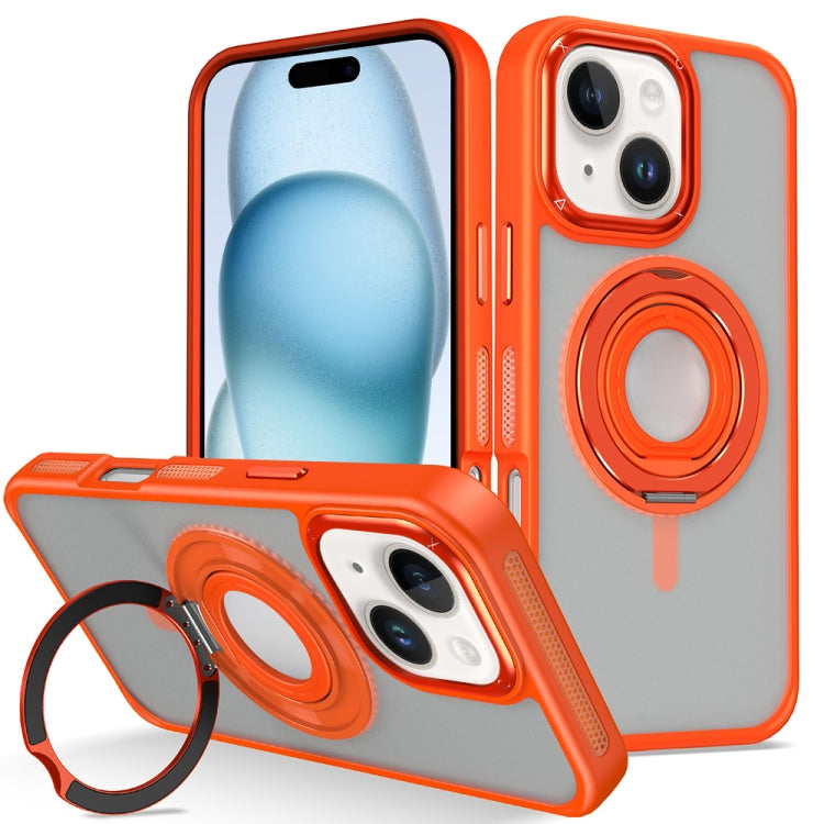 For iPhone 15 Skin Feel Matte 360 Degree Rotating Silicone Ring Holder Phone Case