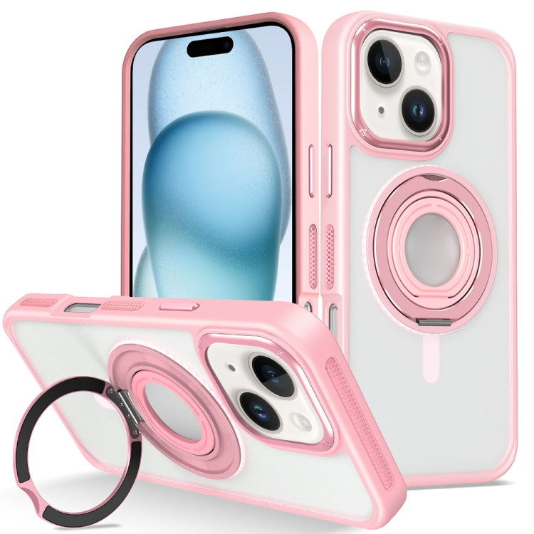 For iPhone 15 Skin Feel Matte 360 Degree Rotating Silicone Ring Holder Phone Case