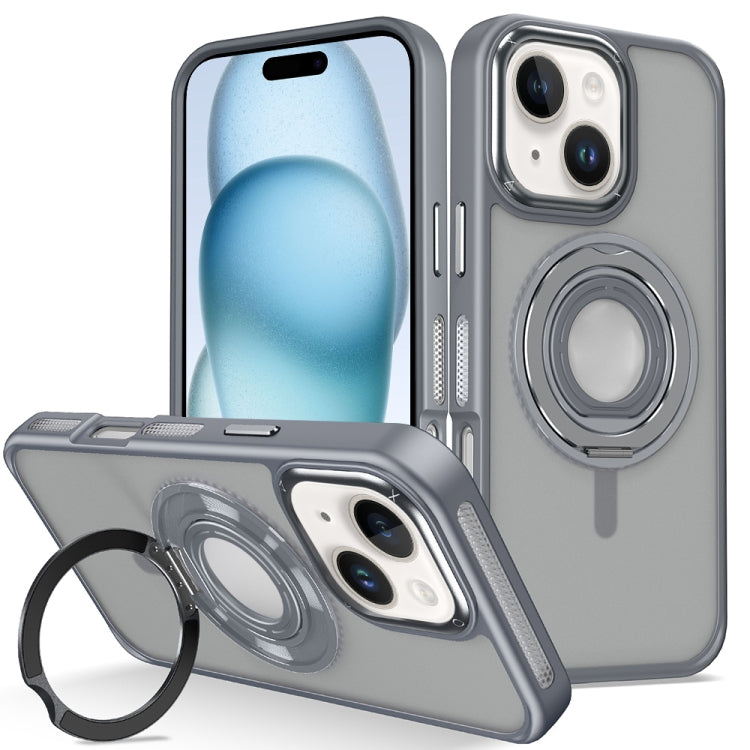 For iPhone 15 Skin Feel Matte 360 Degree Rotating Silicone Ring Holder Phone Case