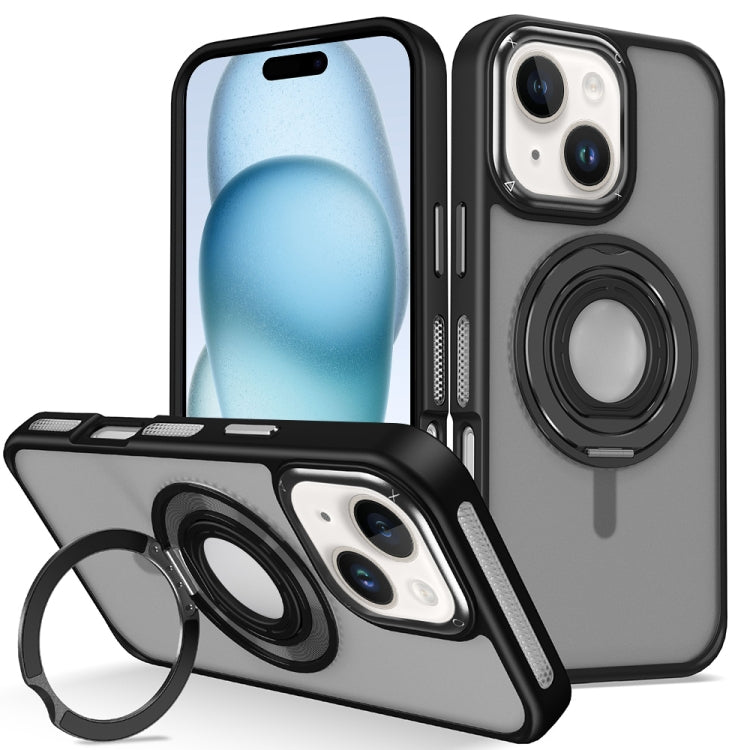 For iPhone 15 Skin Feel Matte 360 Degree Rotating Silicone Ring Holder Phone Case