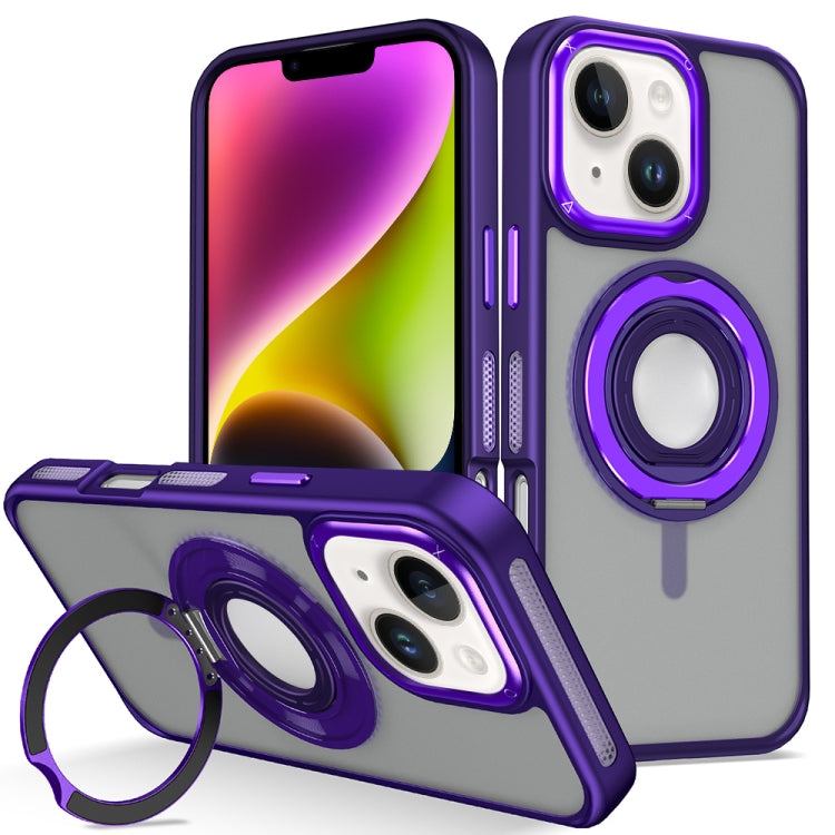 For iPhone 14 Skin Feel Matte 360 Degree Rotating Silicone Ring Holder Phone Case