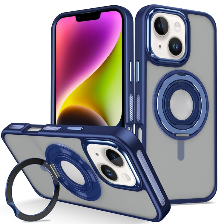 For iPhone 14 Skin Feel Matte 360 Degree Rotating Silicone Ring Holder Phone Case
