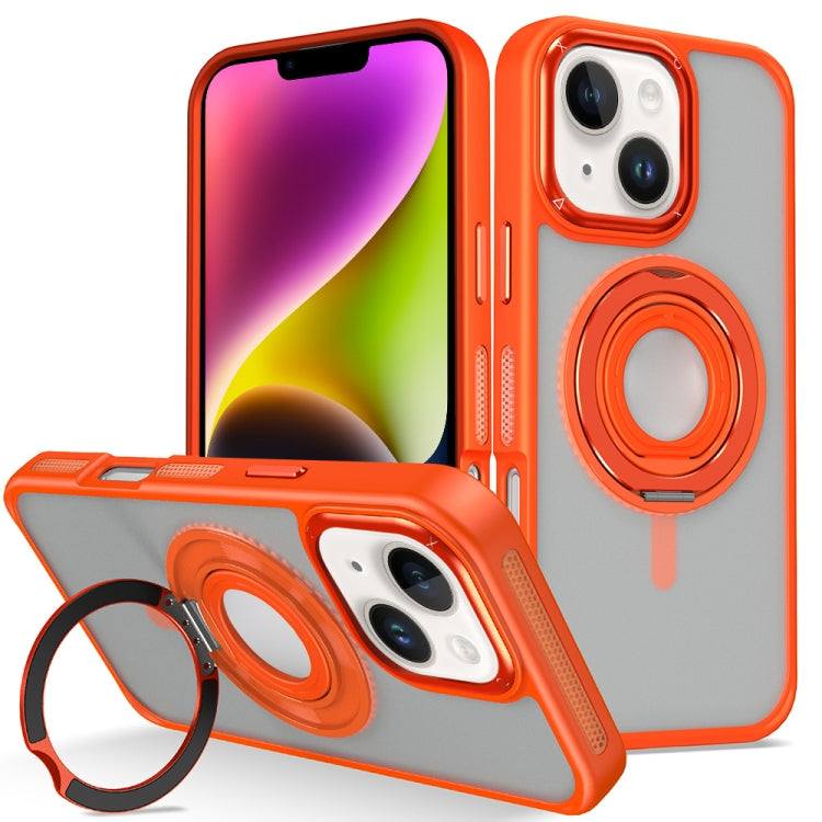 For iPhone 14 Skin Feel Matte 360 Degree Rotating Silicone Ring Holder Phone Case