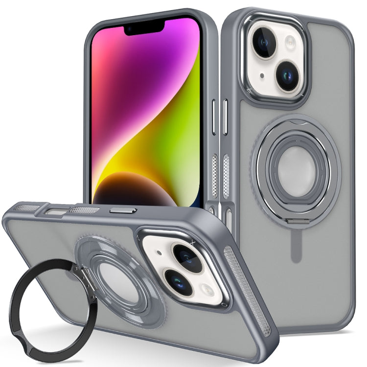 For iPhone 14 Skin Feel Matte 360 Degree Rotating Silicone Ring Holder Phone Case