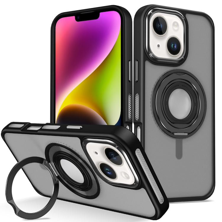 For iPhone 14 Skin Feel Matte 360 Degree Rotating Silicone Ring Holder Phone Case