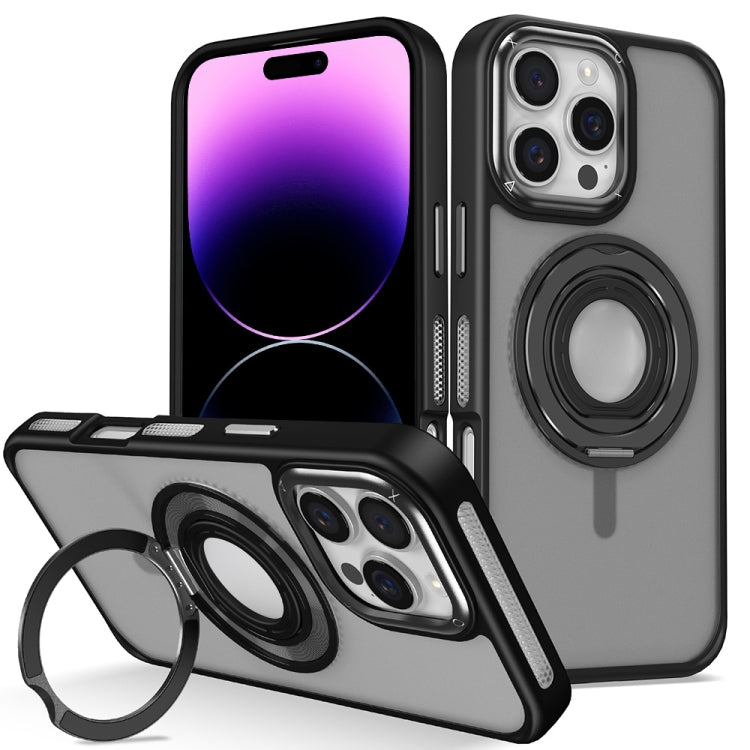 For iPhone 14 Pro Skin Feel Matte 360 Degree Rotating Silicone Ring Holder Phone Case