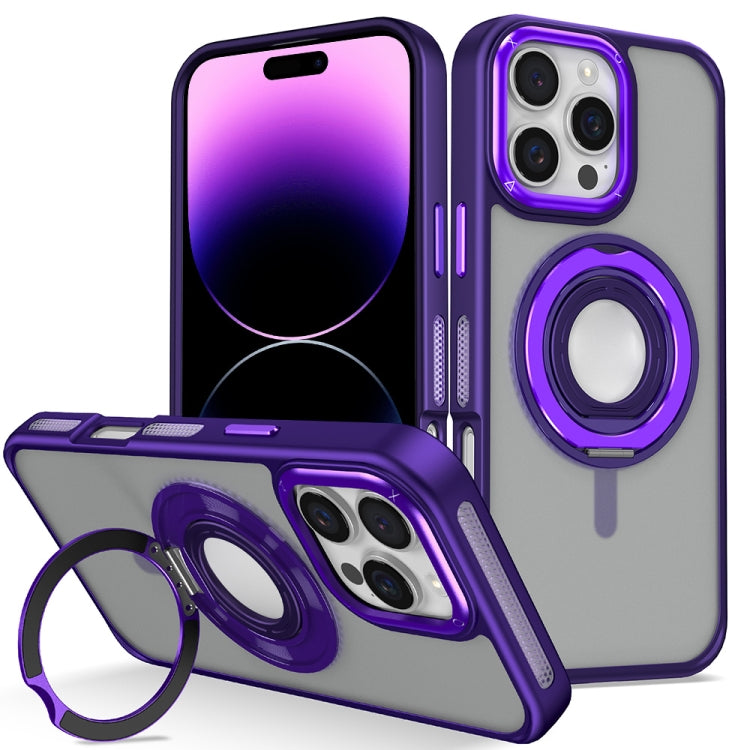 For iPhone 14 Pro Max Skin Feel Matte 360 Degree Rotating Silicone Ring Holder Phone Case