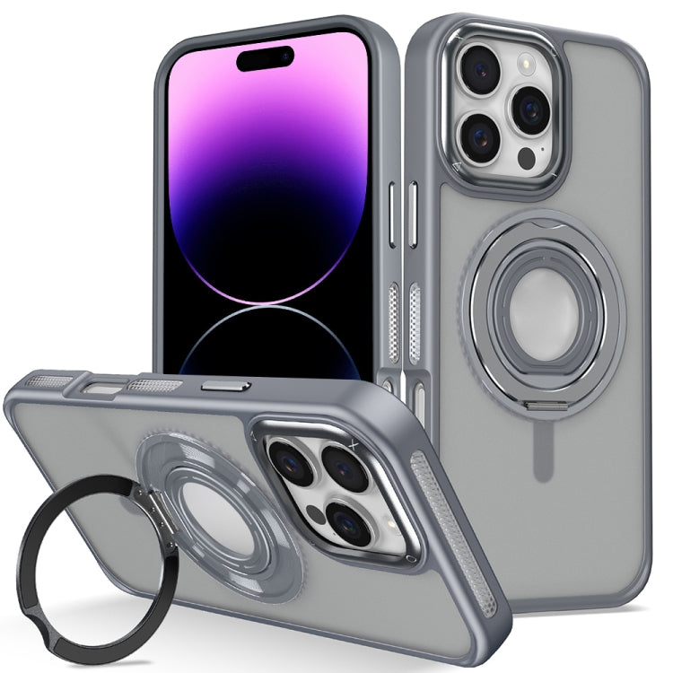 For iPhone 14 Pro Max Skin Feel Matte 360 Degree Rotating Silicone Ring Holder Phone Case