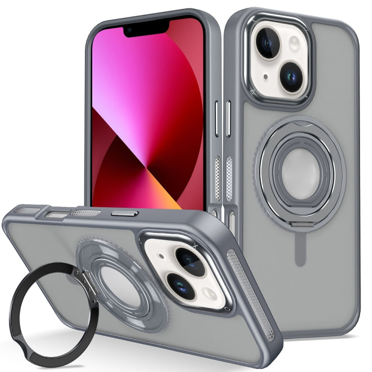 For iPhone 13 Skin Feel Matte 360 Degree Rotating Silicone Ring Holder Phone Case