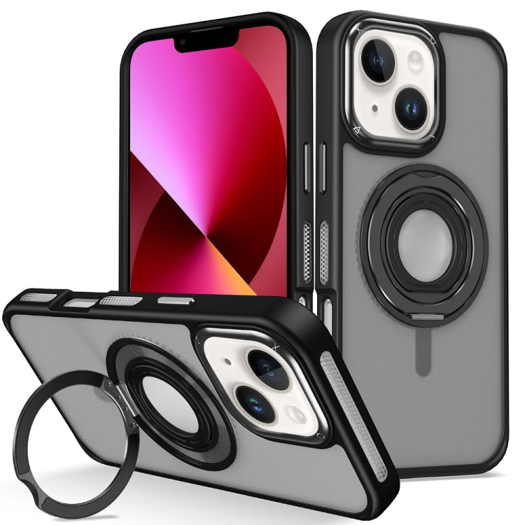 For iPhone 13 Skin Feel Matte 360 Degree Rotating Silicone Ring Holder Phone Case