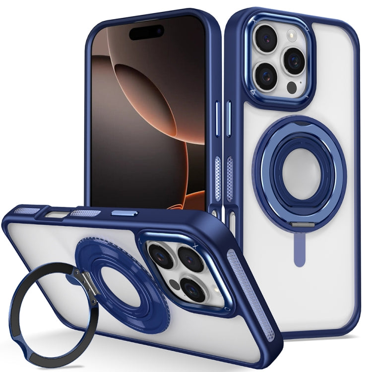 For iPhone 16 Pro Max Skin Feel Transparent 360 Degree Rotating Silicone Ring Holder Phone Case