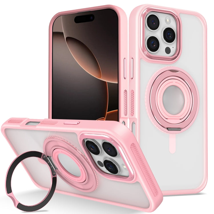 For iPhone 16 Pro Max Skin Feel Transparent 360 Degree Rotating Silicone Ring Holder Phone Case
