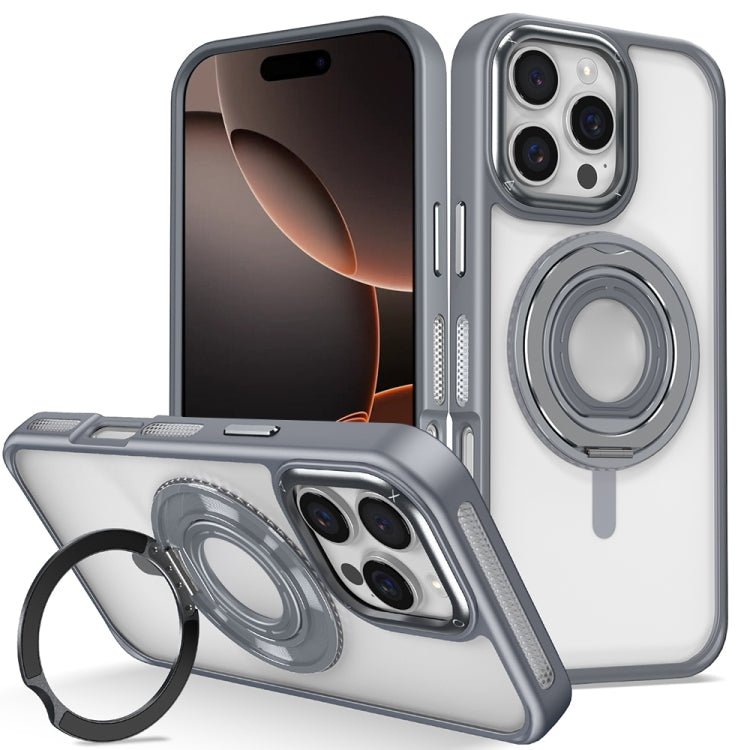 For iPhone 16 Pro Max Skin Feel Transparent 360 Degree Rotating Silicone Ring Holder Phone Case