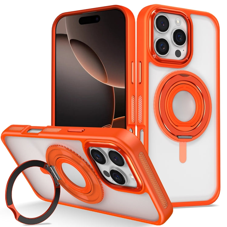 For iPhone 16 Pro Skin Feel Transparent 360 Degree Rotating Silicone Ring Holder Phone Case