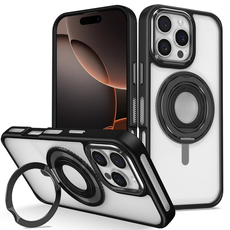 For iPhone 16 Pro Skin Feel Transparent 360 Degree Rotating Silicone Ring Holder Phone Case
