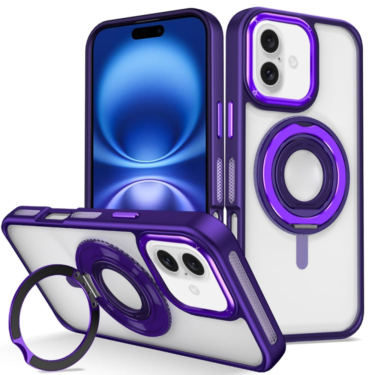 For iPhone 16 Plus Skin Feel Transparent 360 Degree Rotating Silicone Ring Holder Phone Case