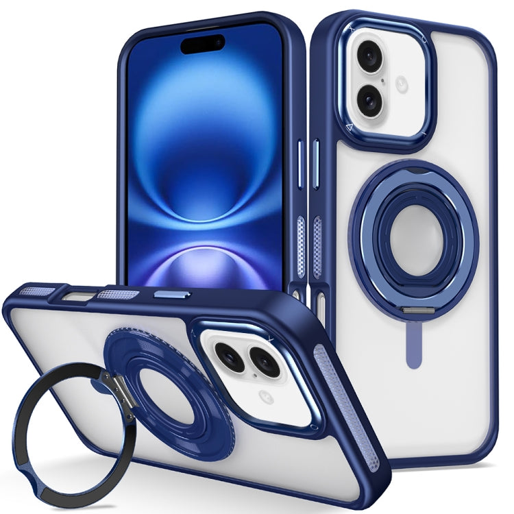 For iPhone 16 Plus Skin Feel Transparent 360 Degree Rotating Silicone Ring Holder Phone Case