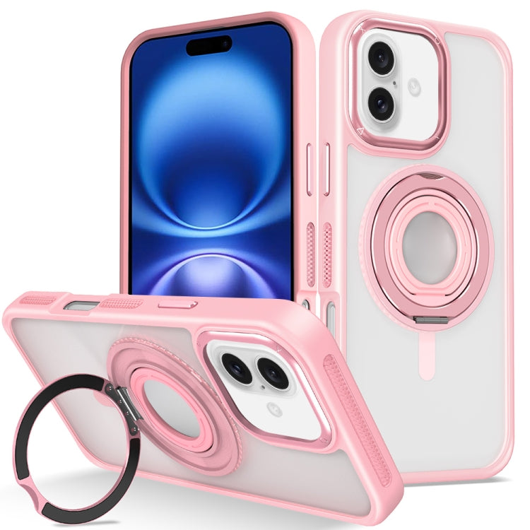 For iPhone 16 Plus Skin Feel Transparent 360 Degree Rotating Silicone Ring Holder Phone Case