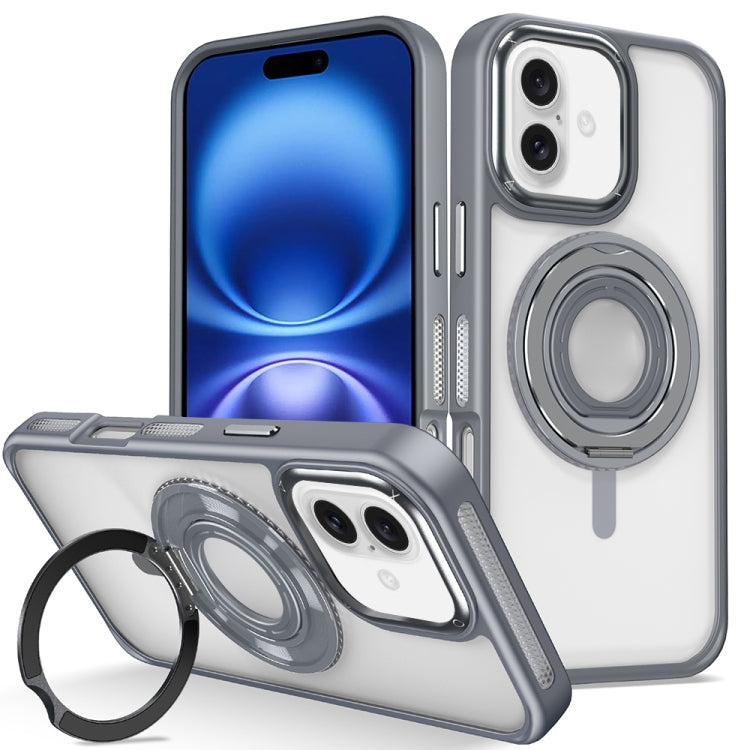 For iPhone 16 Plus Skin Feel Transparent 360 Degree Rotating Silicone Ring Holder Phone Case