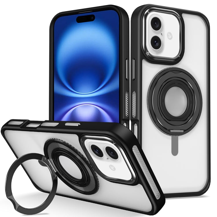 For iPhone 16 Skin Feel Transparent 360 Degree Rotating Silicone Ring Holder Phone Case