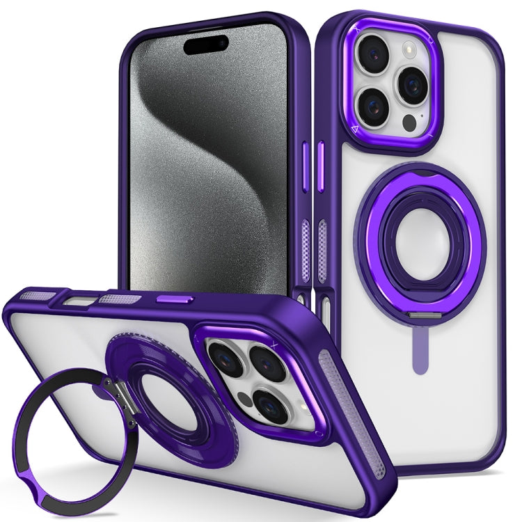 For iPhone 15 Pro Max Skin Feel Transparent 360 Degree Rotating Silicone Ring Holder Phone Case