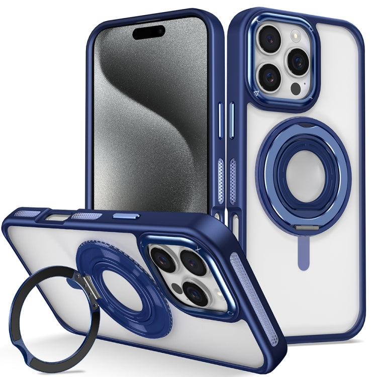 For iPhone 15 Pro Max Skin Feel Transparent 360 Degree Rotating Silicone Ring Holder Phone Case