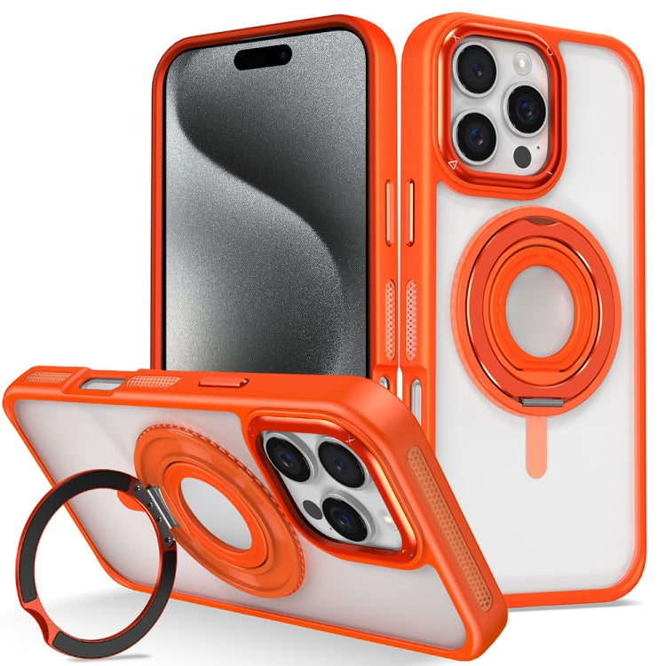 For iPhone 15 Pro Max Skin Feel Transparent 360 Degree Rotating Silicone Ring Holder Phone Case