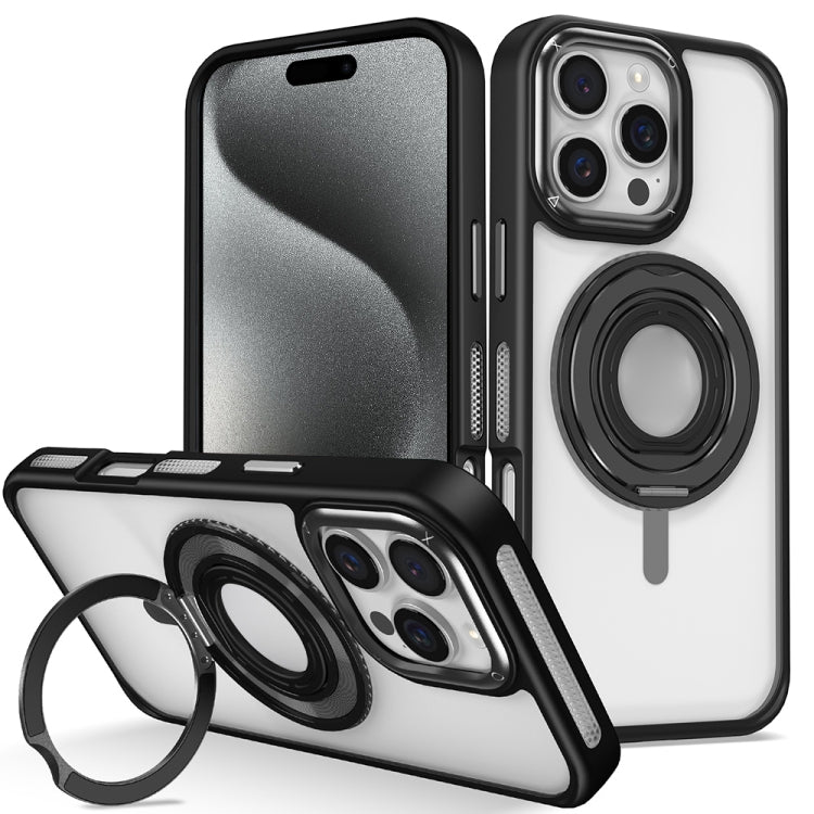 For iPhone 15 Pro Max Skin Feel Transparent 360 Degree Rotating Silicone Ring Holder Phone Case