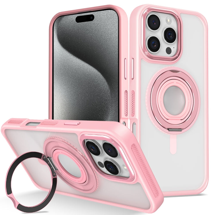 For iPhone 15 Pro Skin Feel Transparent 360 Degree Rotating Silicone Ring Holder Phone Case