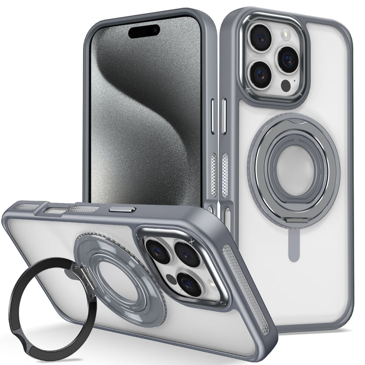 For iPhone 15 Pro Skin Feel Transparent 360 Degree Rotating Silicone Ring Holder Phone Case