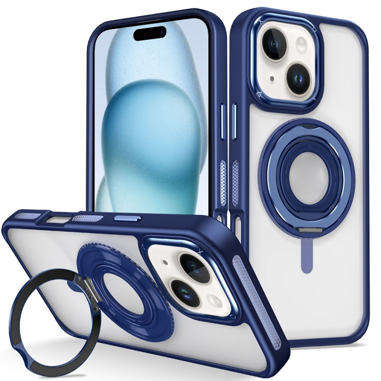 For iPhone 15 Plus Skin Feel Transparent 360 Degree Rotating Silicone Ring Holder Phone Case