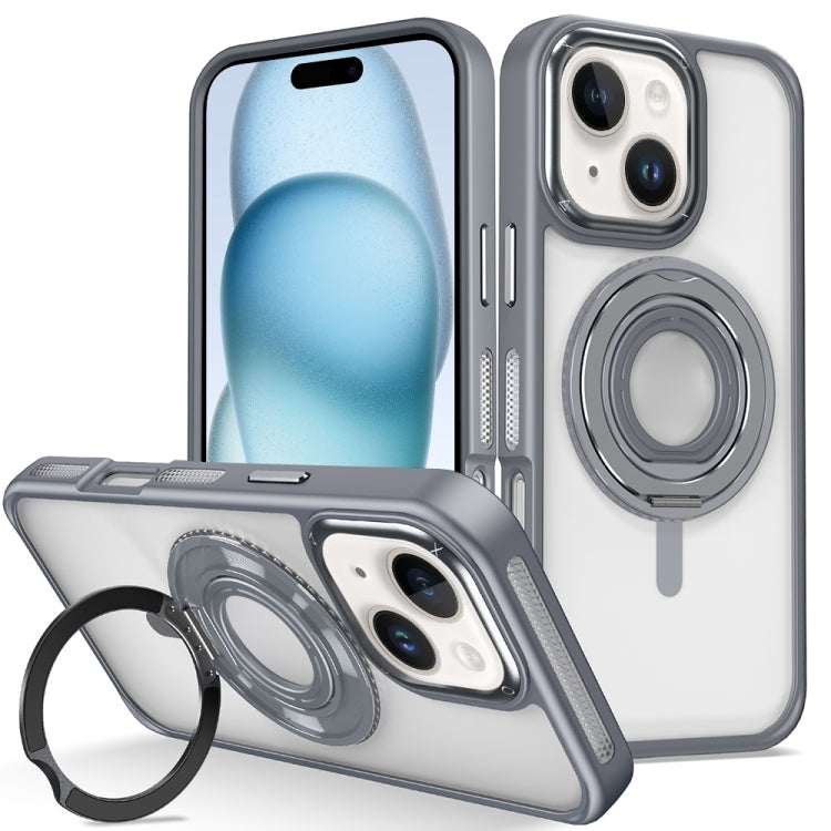 For iPhone 15 Plus Skin Feel Transparent 360 Degree Rotating Silicone Ring Holder Phone Case