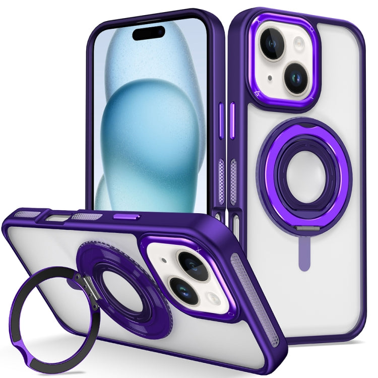 For iPhone 15 Skin Feel Transparent 360 Degree Rotating Silicone Ring Holder Phone Case