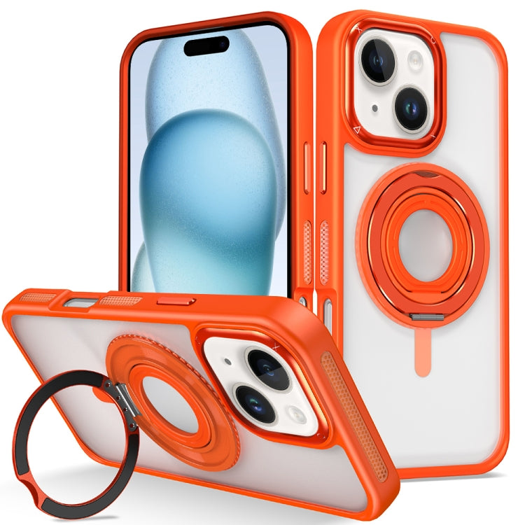For iPhone 15 Skin Feel Transparent 360 Degree Rotating Silicone Ring Holder Phone Case