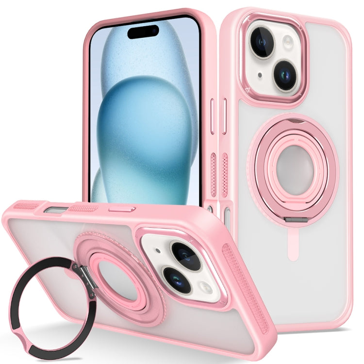 For iPhone 15 Skin Feel Transparent 360 Degree Rotating Silicone Ring Holder Phone Case