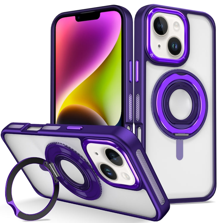 For iPhone 14 Skin Feel Transparent 360 Degree Rotating Silicone Ring Holder Phone Case