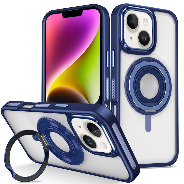 For iPhone 14 Skin Feel Transparent 360 Degree Rotating Silicone Ring Holder Phone Case