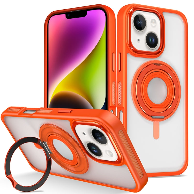 For iPhone 14 Skin Feel Transparent 360 Degree Rotating Silicone Ring Holder Phone Case