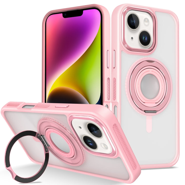 For iPhone 14 Skin Feel Transparent 360 Degree Rotating Silicone Ring Holder Phone Case