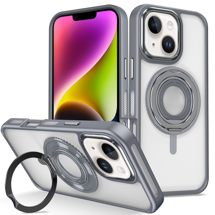 For iPhone 14 Skin Feel Transparent 360 Degree Rotating Silicone Ring Holder Phone Case