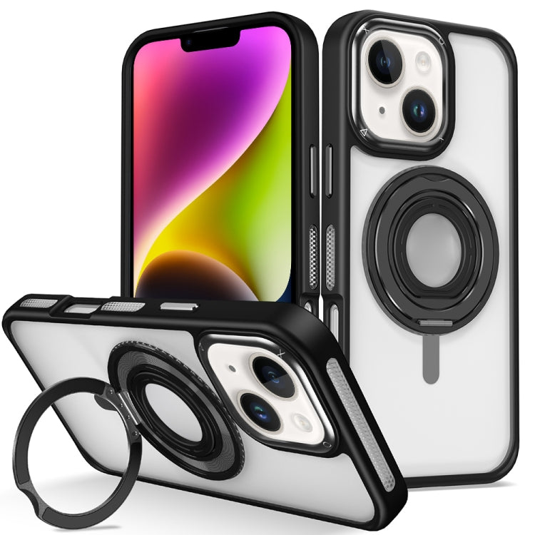 For iPhone 14 Skin Feel Transparent 360 Degree Rotating Silicone Ring Holder Phone Case