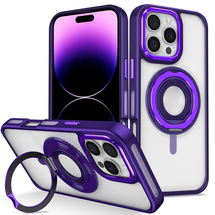 For iPhone 14 Pro Skin Feel Transparent 360 Degree Rotating Silicone Ring Holder Phone Case