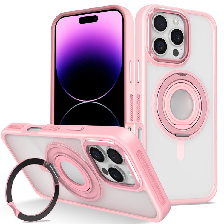 For iPhone 14 Pro Skin Feel Transparent 360 Degree Rotating Silicone Ring Holder Phone Case