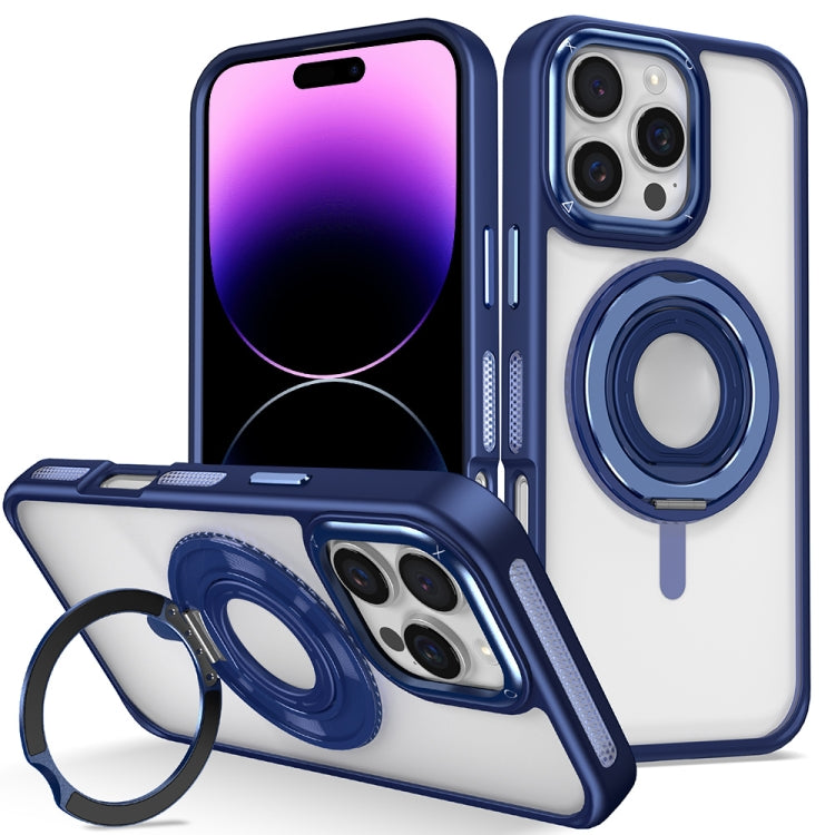 For iPhone 14 Pro Max Skin Feel Transparent 360 Degree Rotating Silicone Ring Holder Phone Case